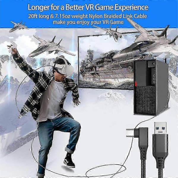 För Quest 3/5/6m datalinje länk kabel VR-spel USB typ C förlängningssladd Gray 5M