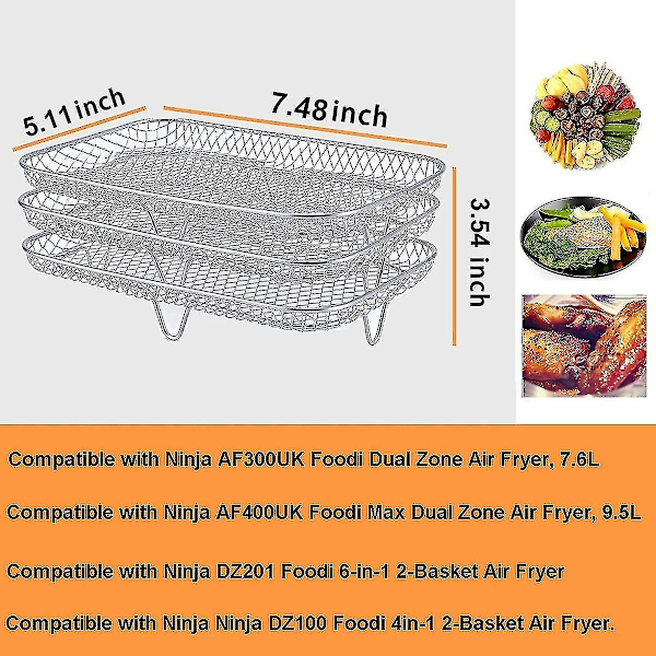 Multifunktionell trelagers stapelbar luftfritösställ Kompatibel med Ninja Dual Zone Foodi Luftfritös [af400eu]/[af300eu], Luftfritöstillbehör