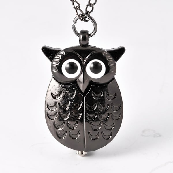 1 stk. Fashion Owl Design sort Tone Quartz Lommeur