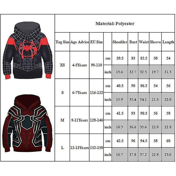 4-13 år Børn Spiderman Cosplay Gwen Venom Hættetrøjer Sweatshirt Sports Hætteoverdele Gaver SpiderMan Far from Home 6-7Years