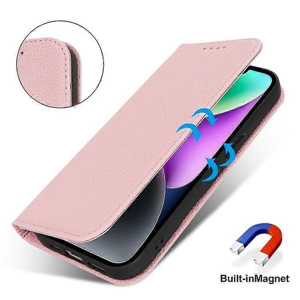 Stativfodral kompatibelt med iPhone 14 / 13 Litchi-textur Läder Flip Telefonfodral med rem / plånbok Pink