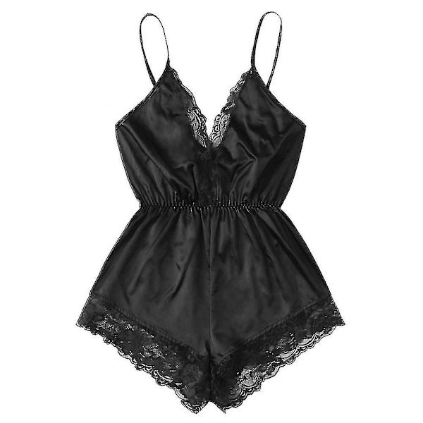 Naisten Satiini Pitsi Bodysuit Strappy Alusvaatteet Nalle Yöasut Yöasut Alusvaatteet Black 3XL