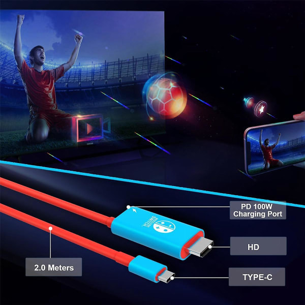 Kannettava sovitinkaapelille 4K 30 Hz USB-C - Yhteensopiva TV-sovitin kytkimelle/ blue red