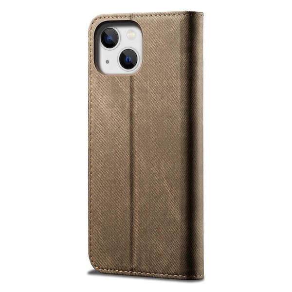Denimtextur Casual Läder Telefonfodral För iPhone 14 Khaki