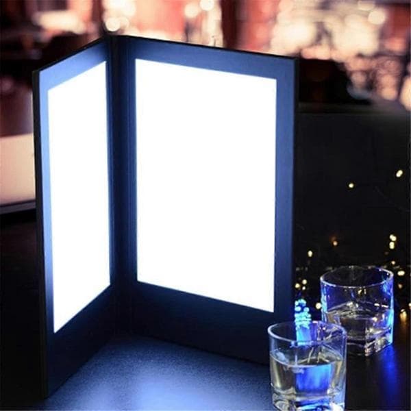 Genopladelig LED Lys Menu Bog PU Læder Display Bog To Sider
