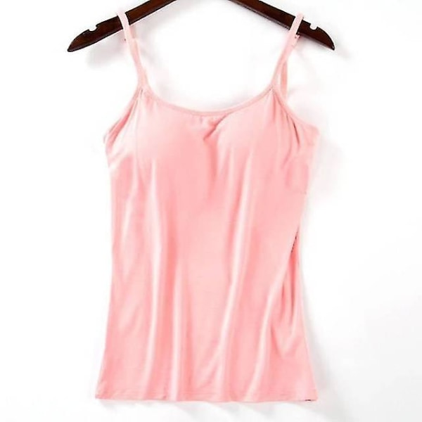 Dame Polstret Myk Casual BH Tank Top Dame Spaghetti Cami Topp Vest Dame Camisole med innebygd BH Pink L