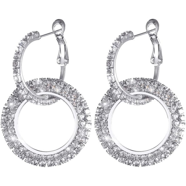 Platinfyldt sterlingsølv med diamant glitrende krystal øreringe til kvinder Et par øreringe (sølv#C)