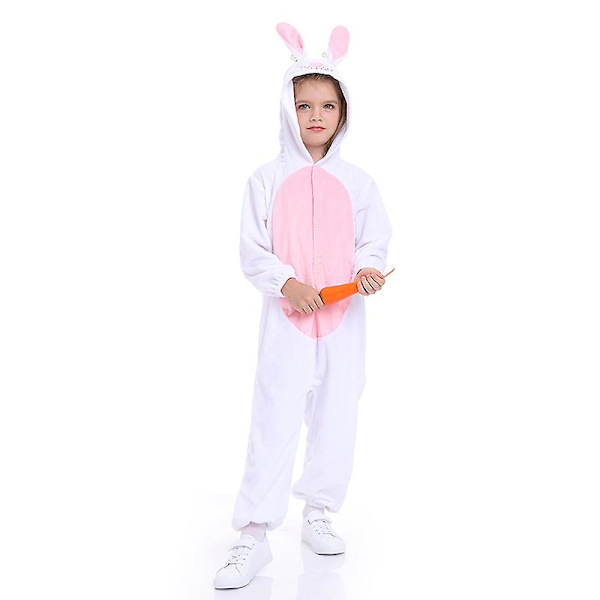 Halloween kanin kostym för barn Karneval Djur Jumpsuit Unisex Kanin Onesie påsk Pyjamas Vita sovkläder L white pink