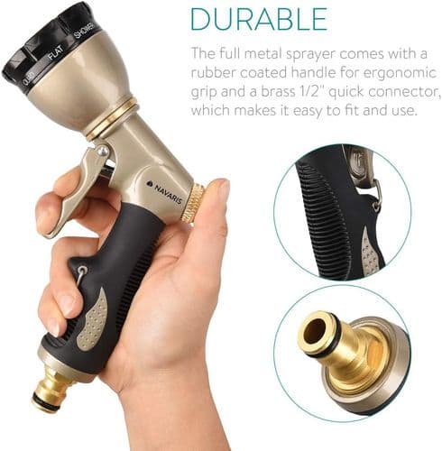Garden Hand Shower, Metal Garden Shower with 8 Spray Patterns, Multifunctional