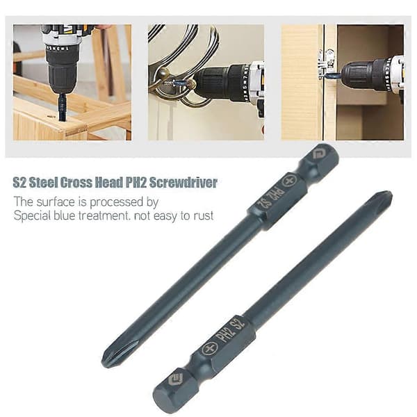 10 stk S2 stål krysshode PH2 skrutrekkerbitssett 1/4 tomme sekskantskaft 75 mm
