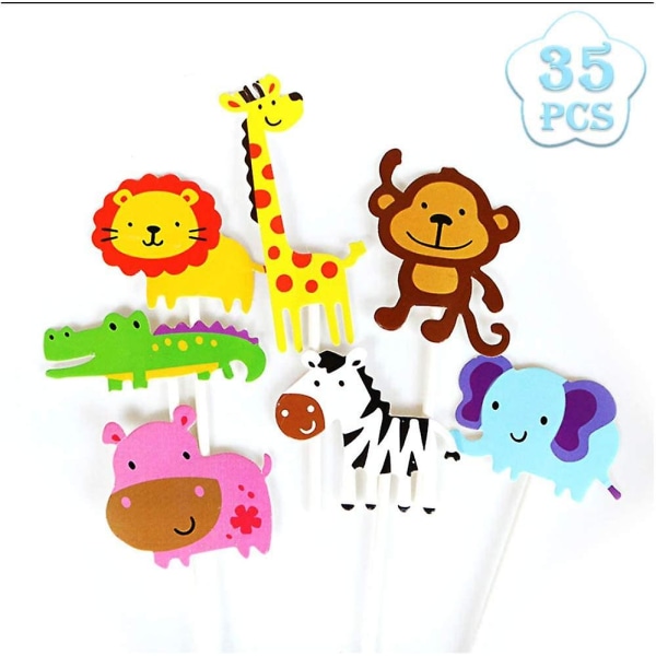 35 stk Zoo Cupcake Toppers Jungle Themed Animal Cupcake Toppers, Kids Party Cake Gift