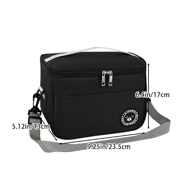 Lämpöpussi Lounaslaukku Miehille Naisille Vedenkestävä Bento-laukku Olkahihnallinen Suuri Kapasiteetti Piknik-työlaukut Unisex S-Black