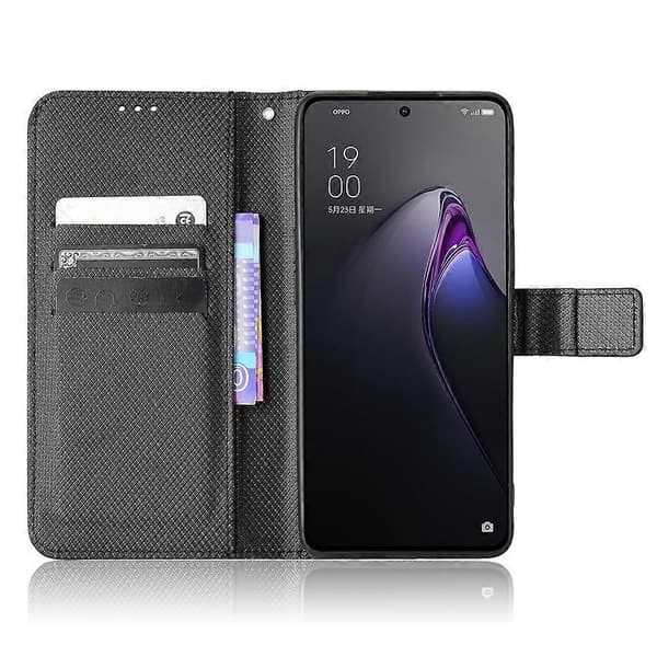 Diamanttekstur læder telefoncover til OPPO Reno8 Pro Black