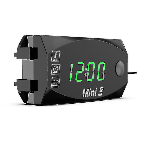 Mini 12v Bil Digital Voltmeter Måler, 3 I 1 Universal Elektronisk Motorcykel Elektronisk Ur Termometer Voltmeter Ur Visning Green