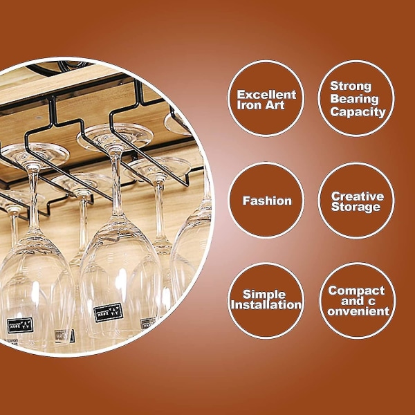 Hängande glashållare Bägarehållare Vinglashållare med 5 skenor med använd i bar, vinskåp, kök--