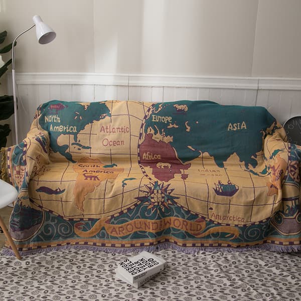Verdenskart Bomull Vevd Sengeteppe Sofa Multifunksjonelt Møbelbeskyttelse Strikket Sofa Sofatrekk