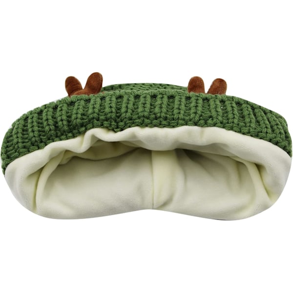 Søt Hjorte-Elg Hodeplagg Babyhatt Vinter Varmt Plysj Strikket Ørevarmer Bonnet Gutter Jenter Caps Beanie med Hakestropp Green One Size