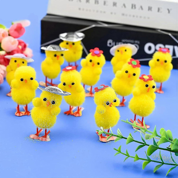 Zk-36 stk. Påskekyllinger | 4 cm - Høye Mini Påskekyllinger Cap Chicken Set of 24
