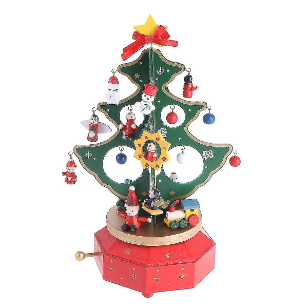 1 kpl joulukuusen musiikkirasia Pöytäkoristeet Pyörivät puiset melodialaatikon koristeet (vihreä)