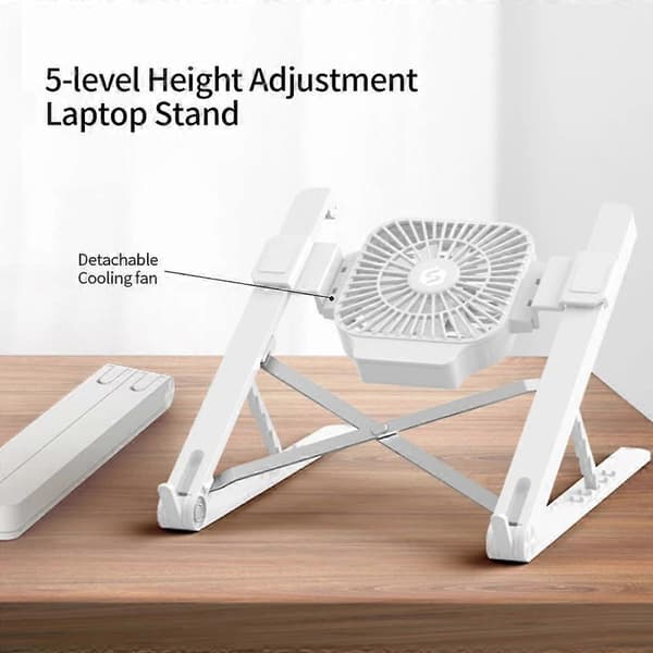 Sammenleggbart laptopstativ, vinkeljusterbart notebookholder med avtakbar kjølevifte MultiColor