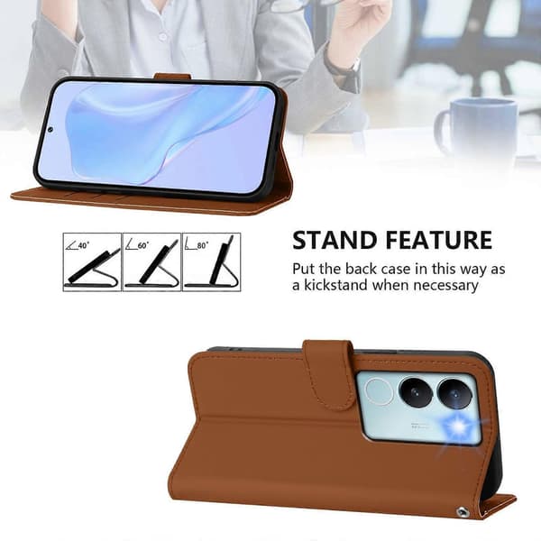 Solid Farge PU-deksel For vivo V29 5G Global / V29 Pro Brown
