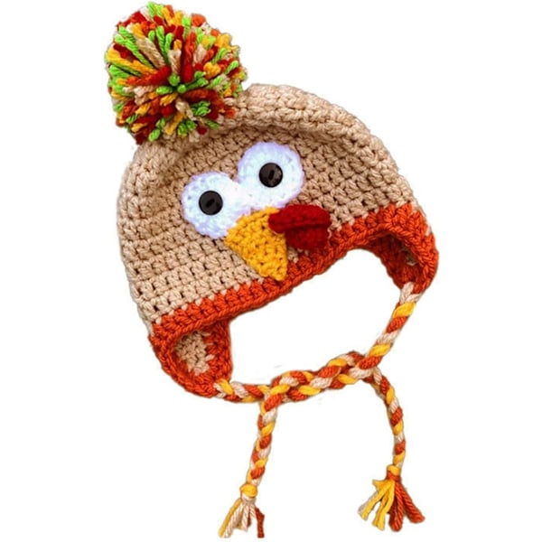 Thanksgiving Kids Baby Turkey Hat Toddler Warm Knitted Earflap Beanie Cap for Photography Props Khaki One Size