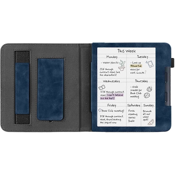 Stativ Etui til 7\" Kobo Libra Colour (2024), Premium PU Læder Stativ Cover med Håndrem og Automatisk Søvn/Vækning Plum Flower