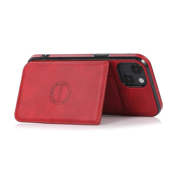 Kalvetekstur Magnetisk Kort Taske Etui Til iPhone 14 Red