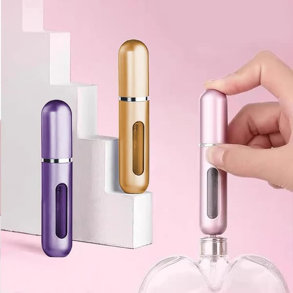Bärbara Mini Påfyllningsbara Parfym Atomizer Flaskor Resestorlek Sprayflaskor, Liten Parfymspray Utomhusaktiviteter och Affärer 5ML, Gul Lila