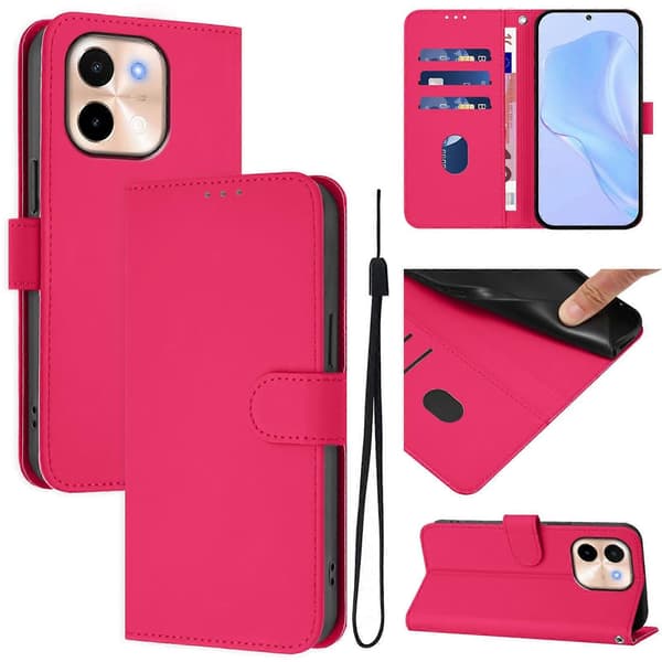 Solid Farge PU-deksel for vivo Y28 4G Rose Red