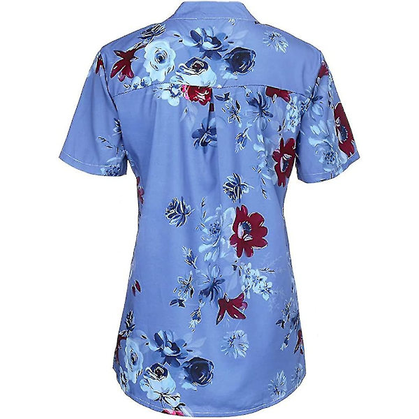 Blommiga toppar för kvinnor 2023 Button Down Mode Casual Lång-/kortärmade skjortor Blus Blue 4X-Large