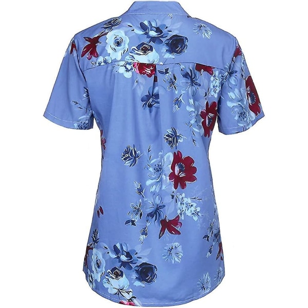 Blomstrete topper for kvinner 2023 Button Down-mote Uformelt Skjorter med lange/korte ermer Bluse Blue 4X-Large