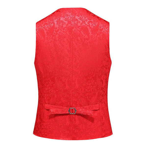 Sliktta Herre 3Pce Paisley Kjole Vest og sløyfesett og Pocket Square Red L