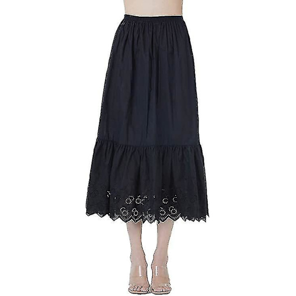 Half Slip Girt Extender 100 % puuvillainen vintage alushame pitsibrodeerauksella Anglaise Lace - Black - 80cm L