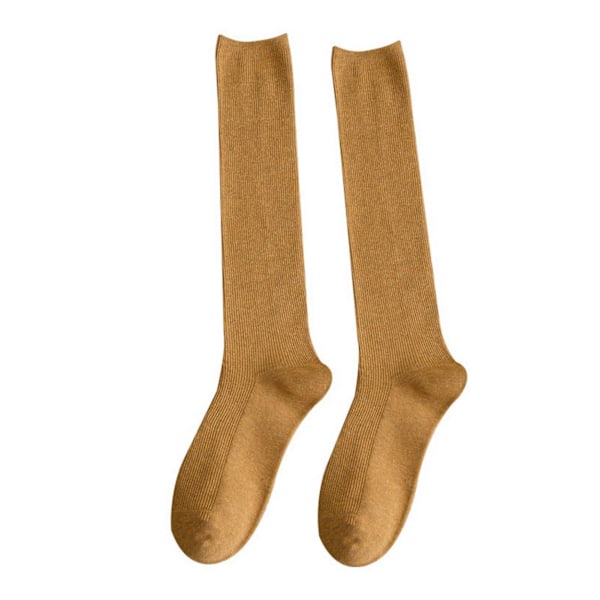1 Par Kvinders Lange Strømper Bløde Høj Elasticitet Ensfarvet Tyk Anti-slip Varme Casual Stribet Struktur Kvinders Strømper Vinter Tilbehør Yellow One Size