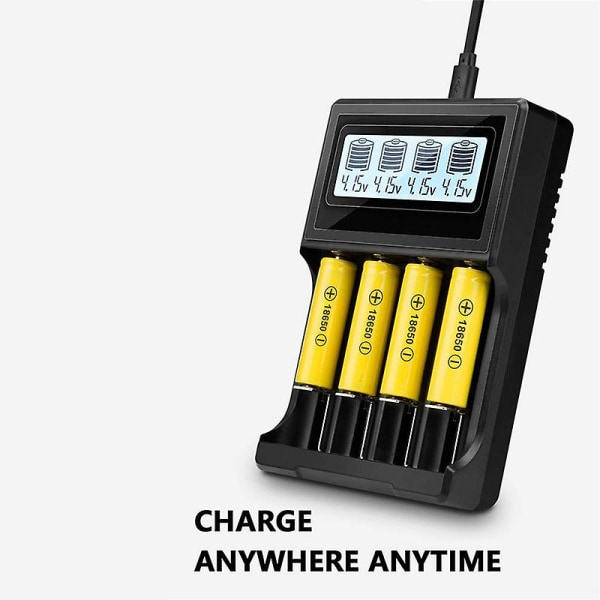 Lader, LCD-skjerm Hastighetsbatterier Lader med 4-felts utladningsfunksjon for oppladbar 3,7v L black