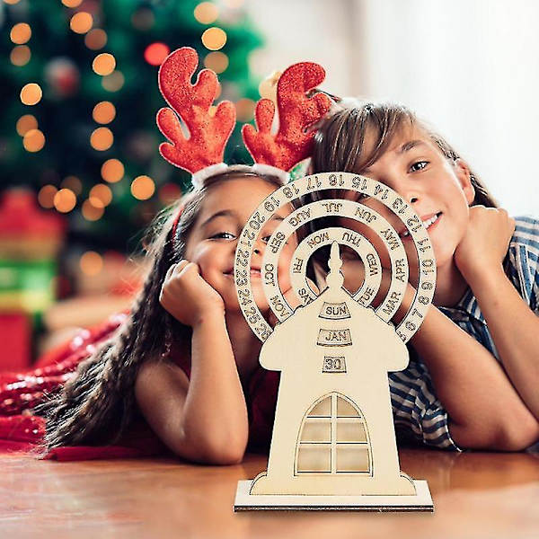 Træ Julekalender Pariserhjul Form Skrivebords Ornament Drejeskive Bedste Julegaver Til Teenagere Voksne Kvinder Natal