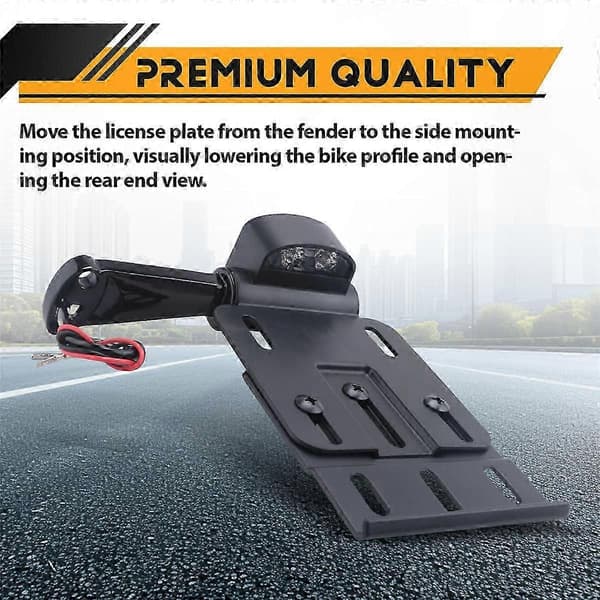 LED Motorcykel Nummerpladeholder med Teleskopisk Folde Sidemontering og Integreret LED Lys black
