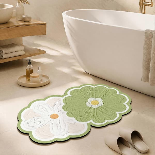 Dobbeltblomst badematte - Absorberende diatoméjordmatte for baderom 50*80cm D