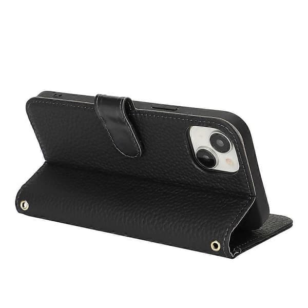 Kompatibel med iPhone 13 mini Stativfodral Litchi Textur Äkta Kohud Plånboksfodral RFID