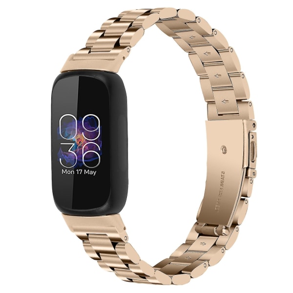 Handledsrem för Fitbit Inspire 3 rostfritt stål 3 pärlor ersättning smart watch Champagne Gold