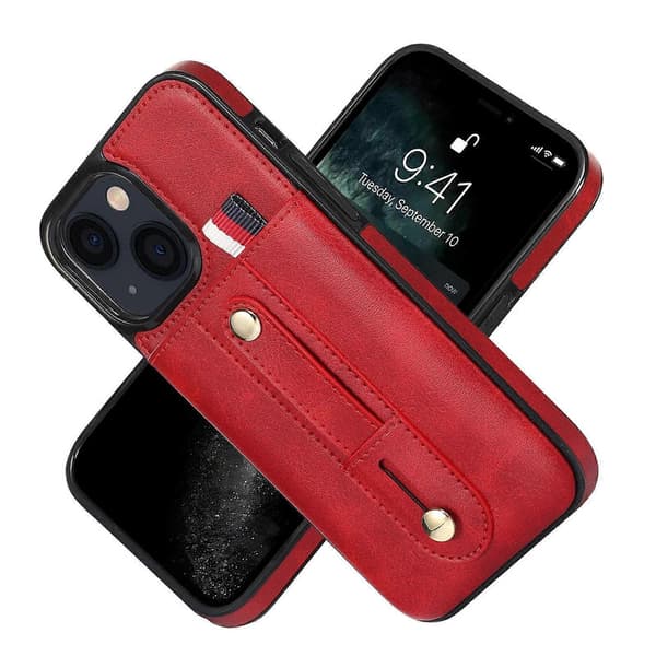 Håndledsrem Støtteben Tegnebog Læder Telefoncover Til iPhone 14 Red