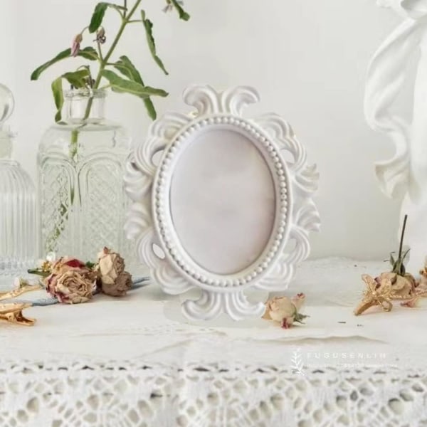 2 stk Mini fotorammer Foto billedskærmsrammer Barok ovale rammer til hjemmekontor Soveværelse Stue (Hvid Sort, 5*7 cm billedrammer)