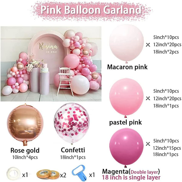 Pink Ballonbue Guirlande Kit, Pink Balloner Bue Guirlande Dekoration Fest Ballonbue Med Macaron Latex Ballon (23stk Dobbeltfyldte Balloner) Til Gir