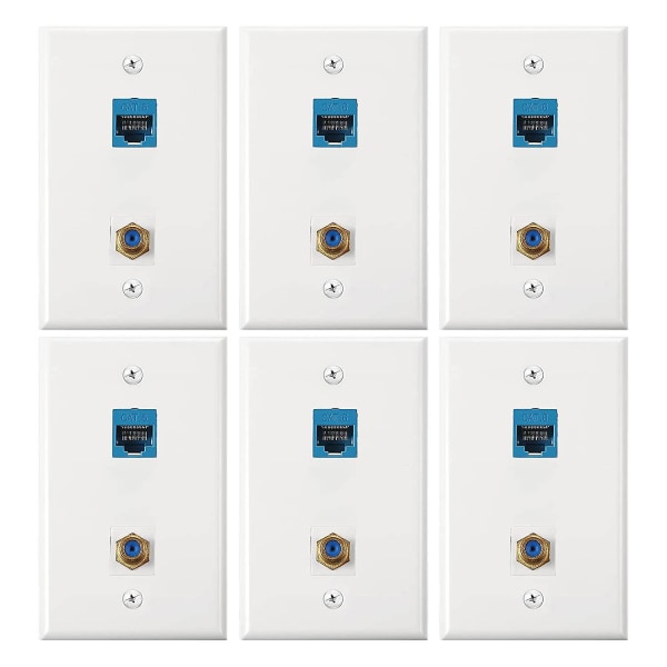 6 stk Ethernet Coax Veggplater Cat6 Coax Veggplate Ethernet Vegguttak Med Ethernet Port For BlueWhite