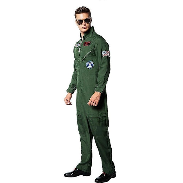 Top Gun Film Cosplay Amerikansk Luftvåpen Uniform Halloween Kostymer For Menn Voksen Hær Grønn Militær Pilot Jumpsuit XL