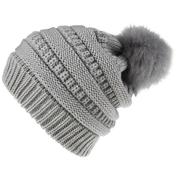 Fasjonable retro hodeplagg dame ensfarget ullball strikket lue Light gray