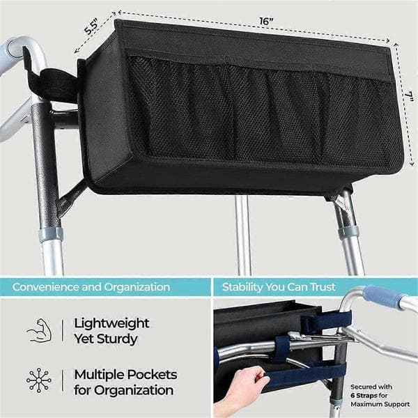 Rollator Kurv Rollator Taske Vand Rollator Kopholder Rollator Kurv til Sammenklappelig Rollator Foldbar Rollator Opbevaringstaske Black