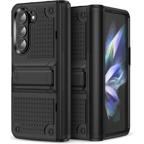 Fodral för Samsung Galaxy Z Fold 6 med Stativ, Stötsäkert 2-i-1 Silikon Gummi med Hård PC Robust Helkroppsfodral för Z Fold 6 Black For Galaxy Z Fold 6