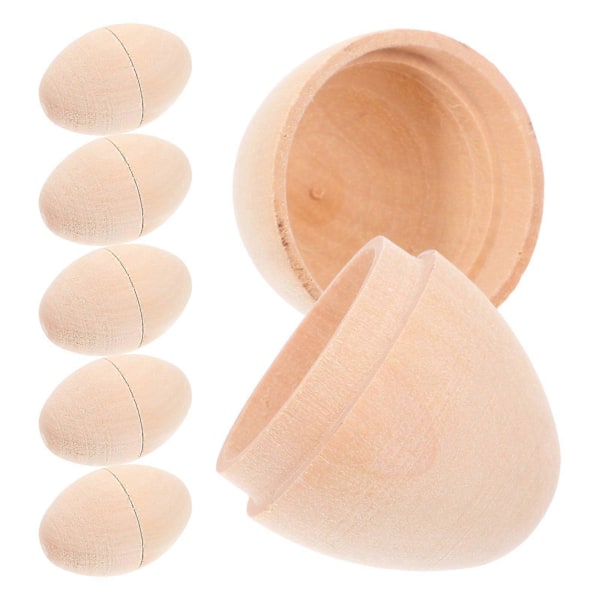 6 stk. Udhulet Træ Æg Påske DIY Håndværk Ubehandlede Træ Æg Til Maling Kreativ Påskepynt Påskeæg Tomt Trææg Khaki 6.00X4.00X4.00CM